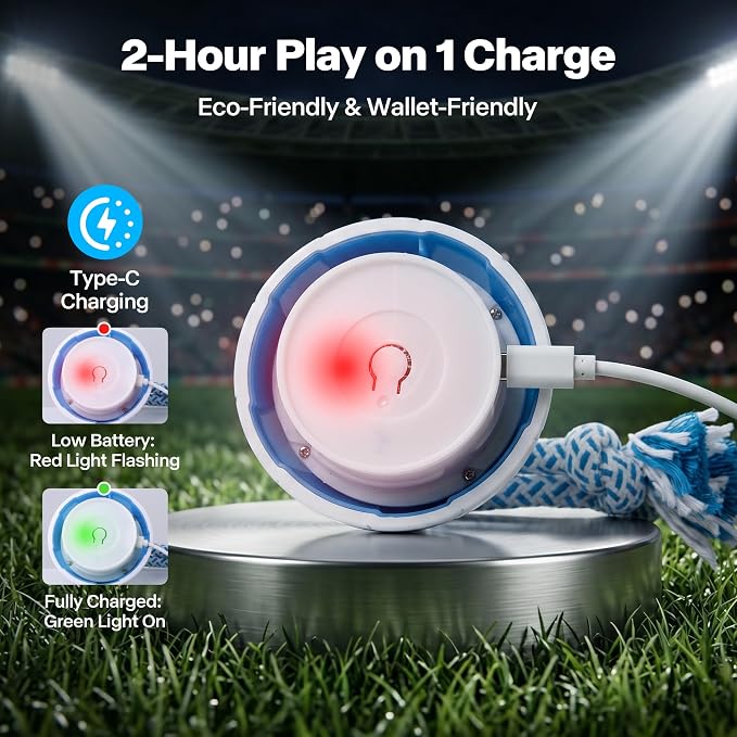 Pet Prime Interactive Dog Ball Toy with Rope,Rechargeable Automatic Rolling Ball with Motion Activated,3 Play Modes for Medium/Large Dogs, Self-Moving Toy to Keep Pets Busy and Entertained