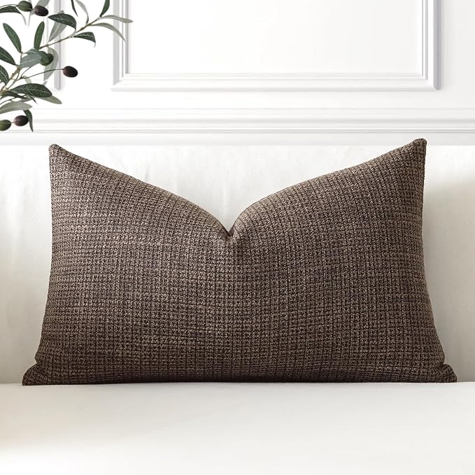 OTOSTAR Linen Throw Pillow Cover Set of 1 Decorative Lumbar Pillowcases Cushion Covers 12x20 Inch for Home Decor Sofa Bedroom Car 30 x 50CM Dark Brown