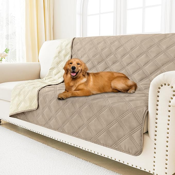 Smiry Waterproof Dog Bed Cover, Reversible Pet Blanket for Sofa Couch | Soft Washable Dog Blanket, Leakproof Couch Cover for Dogs Cats & Furniture Protection, 52x82, Taupe/Beige
