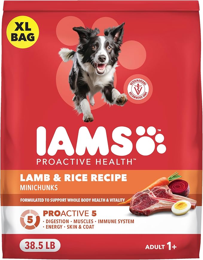IAMS Proactive Health Minichunks Dry Dog Food, Lamb & Rice, 38.5 lb | Real Lamb #1 Ingredient, Omega-6 Fatty Acids for Skin & Coat, Natural Fiber & Prebiotics, No Fillers or Artificial Flavors