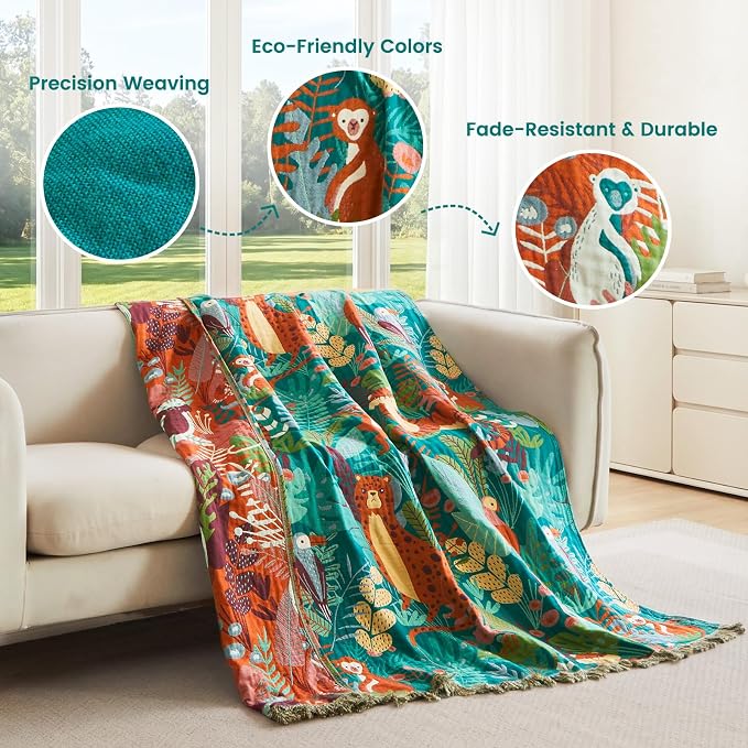 MSGKV Throw Blanket 60"x80" Cotton Tiger Twin Blanket for Couch Sofa Bed | 100% Cotton Throw, Tiger Design, Muslin Blanket, Summer Breathable, Farmhouse Home Decor, All Seasons, Machine Washable