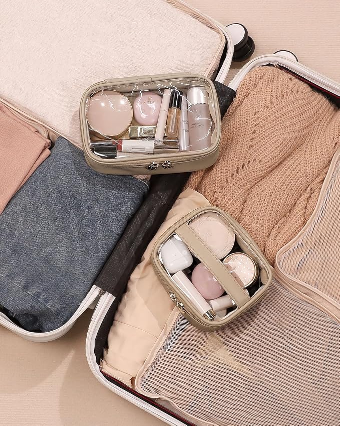 Pocmimut Makeup Bag,Small Makeup Pouch Clear Travel Cosmetic Bag Car Accessories Storage for Women,Travel Essentials Organizers,Apricot