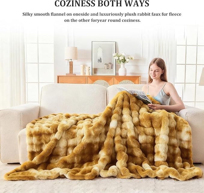 Faux Fur Twin Blanket for Couch, 1000 GSM Cozy Fuzzy Fluffy Soft Plush Thick Bubble Sherpa Blanket for Sofa Bedroom Living Room, Mothers Day Birthday Gifts for Women Home Decor