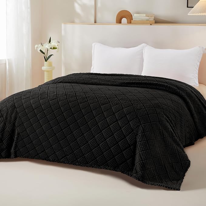 Whale Flotilla Soft Fleece King Size Blanket for Bed, Black | Jacquard Waffle Blankets for Home Decor, Lightweight and Cozy, All Season Suitable, 90x104 Inch