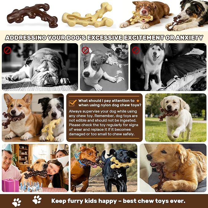 SIHRMIU 2 Pack Dog Chew Toys for Aggressive Chewers,Boredom and Stimulating Best Dog Toys for Medium/Large Breed,Tough Almost Indestructible Dog Bones for Teeth Cleaning and Training