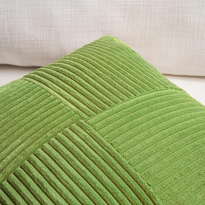 Fancy Homi Set of 1 Lime Green Long Lumbar Decorative Throw Pillow Covers 16x24 Inch for Couch Bed Sofa, Modern Farmhouse Boho Home Decor, Soft Striped Corduroy Accent Cushion Case 40x60 cm