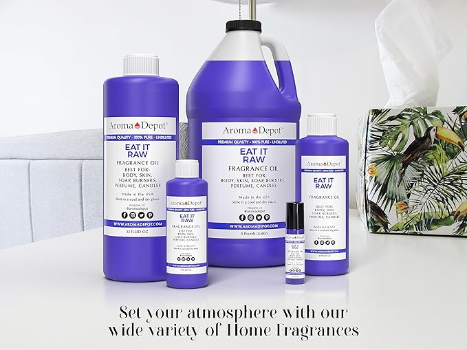 Aroma Depot 1oz. Eat It Raw Fragrance Oil, Perfume, Skin Oil, Scented Oil.Can be Used for Candles, Bath Bombs, Body Butter, Creams, and lotions. Works for diffusers, Burners, or heaters.