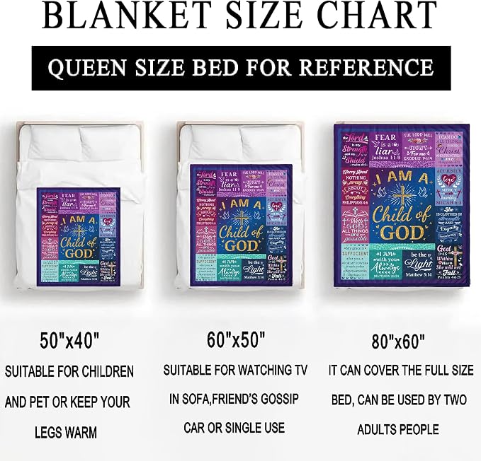 Christian Gifts for Women Blanket Inspirational Religious Soft Warm Flannel I Am a Child of God Blankets Throw Blanket Brithday Gifts Spiritual Gifts for Women Men 50"x40"