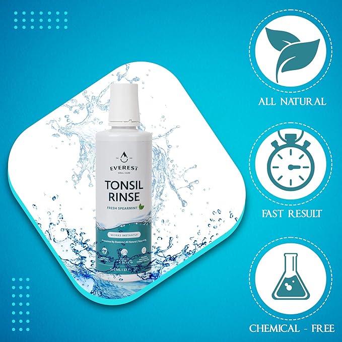 Everest Mouth Wash & Tonsil Stone Remover – Natural Mouthwash or Oral Rinse Liquid to Help Soothe Tonsils, Bad Breath, & Relieve Dry Mouth - Alcohol Free Treatment (17 fl oz (3 Pack), Spearmint)