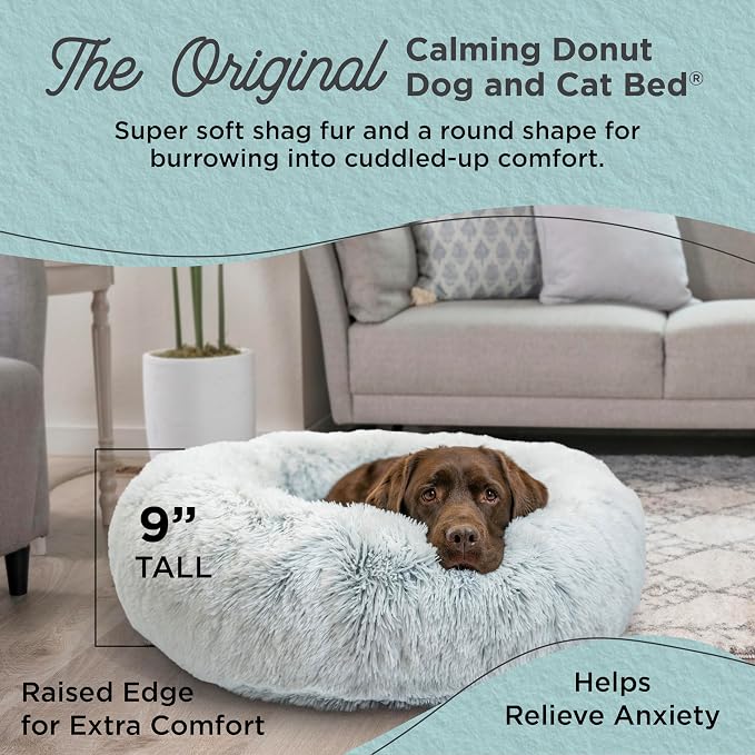 Best Friends by Sheri Original Calming Donut Dog Bed, Frost Gray, Large 36" | Machine-Washable Cover, Shag Faux Fur, Orthopedic Support, Sense of Security, Water-Resistant Base, Large Dogs Up to 100 lbs