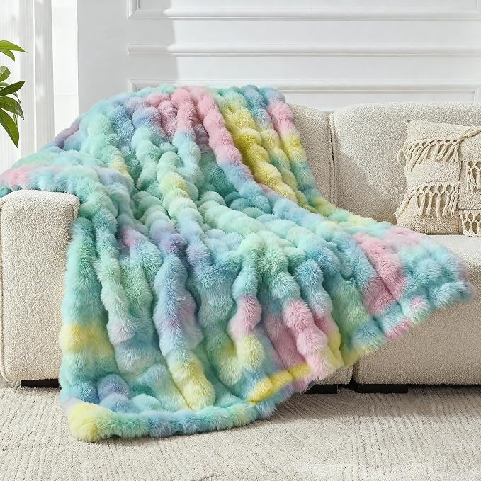 Faux Fur Throw Blanket for Couch, 1000 GSM Cozy Fuzzy Fluffy Soft Plush Thick Bubble Sherpa Blanket for Sofa Bedroom Living Room, Mothers Day Birthday Gifts for Women Home Decor