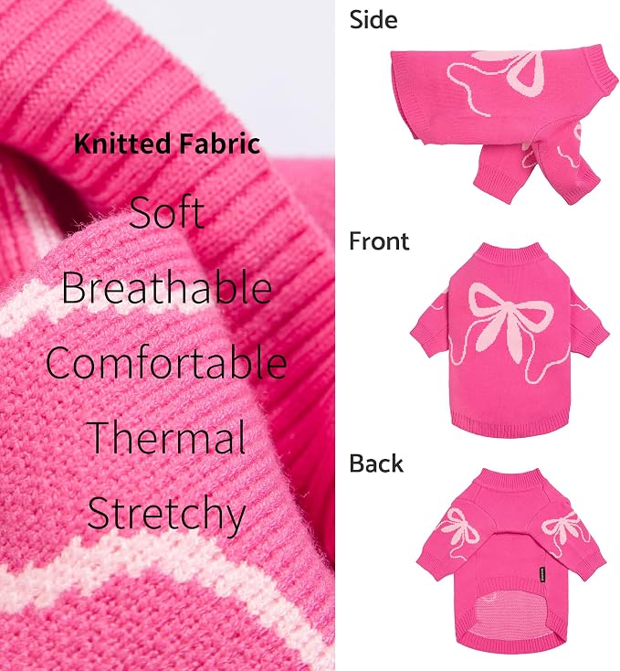 Fitwarm Bowknot Valentines Dog Sweater, Thermal Dog Winter Clothes for Small Dogs Girl, Charming Dog Valentines Outfit, Doggy Pullover Jumper, Holiday Pet Apparel, Pink, XL