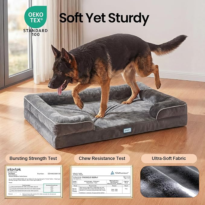 OhGeni Orthopedic Extra Large Dog Bed Couch,44x29x5.5Inch,Memory Foam(Gray) | Waterproof Pet Bed with Machine-Washable Removable Cover & Soft Comfortable Fabric