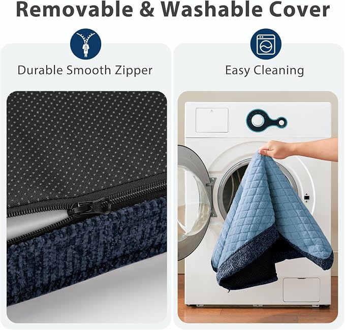 JOEJOY Orthopedic Medium Dog Bed, Washable Dog Crate Bed Medium Sized with Removable Cover, Egg Memory Foam Pet Beds, Blue, 29"x18"