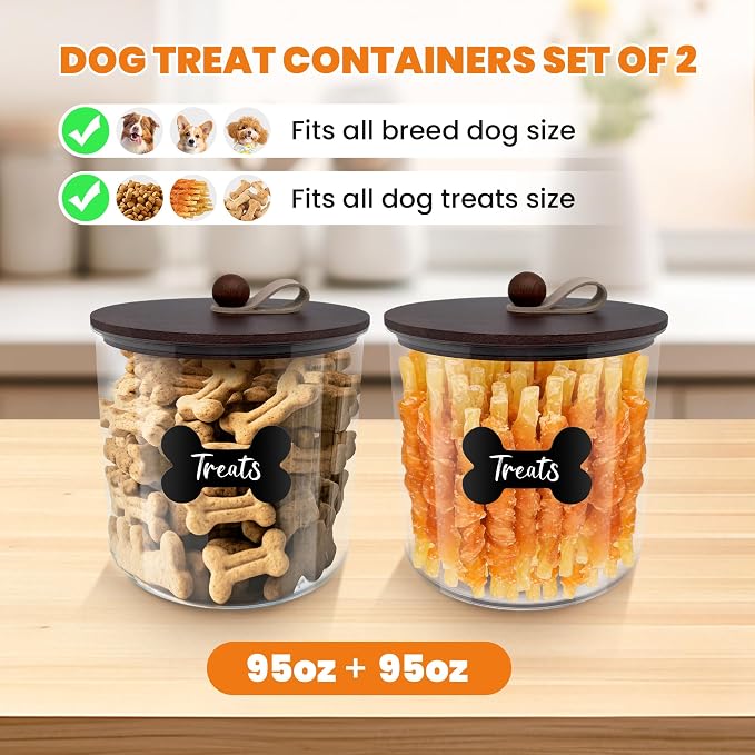 HOYTAMDAR 2 Pack Airtight Dog Treat Containers Bamboo Lids, Dog Treat Jars