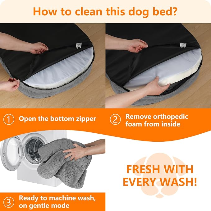 Dwanton Orthopedic Waterproof Medium Dog Bed Sofa, Gel Memory Foam, 36" | Egg-Crate Foam Dog Sofa, Washable Pet Bed with Four Sided Bolster Cushion, Removable Cover & Non-Slip Bottom, Medium Grey-1