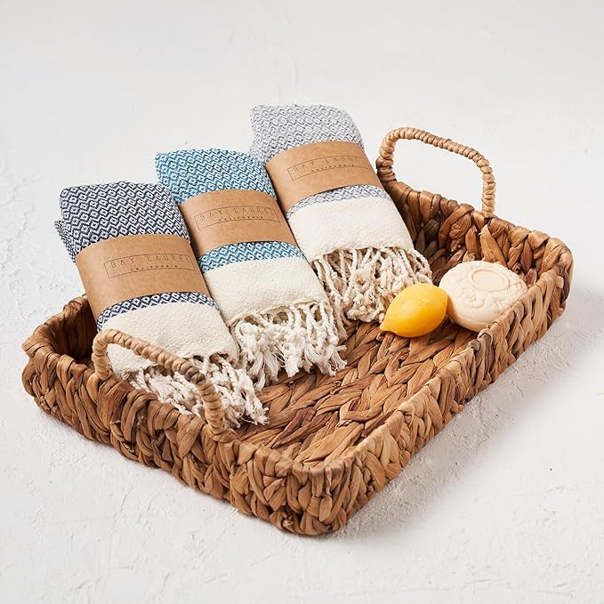 BAY LAUREL Turkish Hand Towel – Pack of 2 | Soft & Absorbent Decorative Towels for Bathroom, Hand, Face, Hair, Gym, Yoga, SPA, Kitchen & Tea | Boho Decor (Navy, Diamond 15x26 Inches (Set of 2)