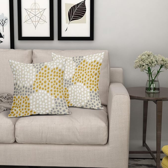 Yellow White Pillow Covers 20x20 Set of 2 Boho Gray Polka Dot Throw Pillows Modern Trendy Print Decorative Outdoor Farmhouse Pillowcase Cushion Cover Linen Pillow Case Decor for Home Sofa Couch Bed