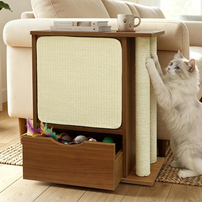 Cat Scratch Side Table with Storage, Couch Protector from Cat Claws | Cat Scratch End Table,Cat Scratch Furniture Protector for Couch, Sisal Cat Scratching Posts,Sisal Scratching Board