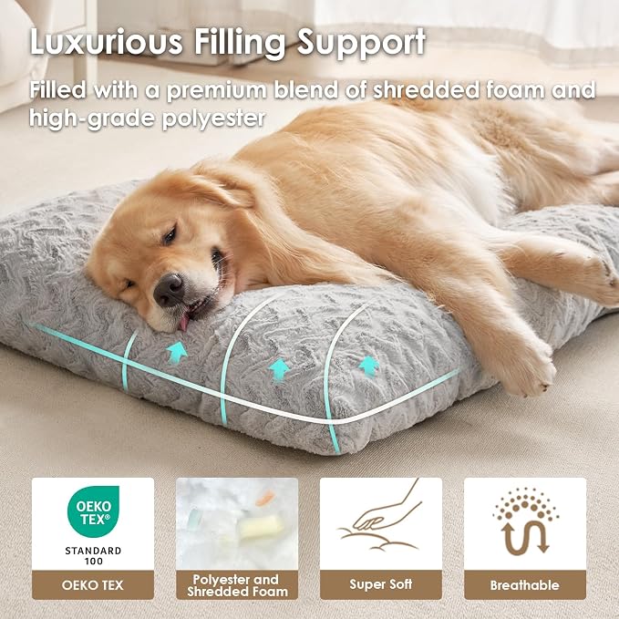EHEYCIGA XXL Dog Bed 47x29 Inch, Extra Large Pet Beds for Dogs, Grey | Washable, Plush and Comfy Kennel Pad, Soft Dog Crate Mat, Deluxe Sleeping Mat for Dogs Up to 100 lbs