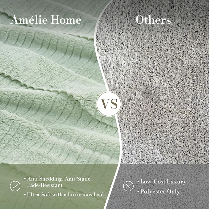 Luxury Striped Faux Fur Throw Blanket for Couch, Soft Cozy Fuzzy Fluffy Soft Plush Blankets Sofa Chair Gift Blankets for Women, 60"x80", Sage Green