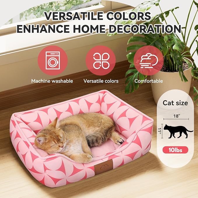 Zerbuger 20in Pink Pattern Rectangle Cat Dog Bed Machine Washable Sofa | Sleeping for Large Medium Small Pets Indoor Outdoor, Non-Slip Bottom Soft Puppy Bed Durable Orthopedic Calming Pet Cuddler