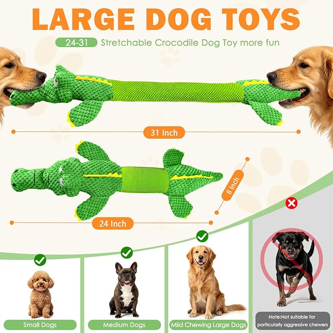WOWBALA Dog Squeaky Toys Stretchable Crocodile for Interactive Tug of War