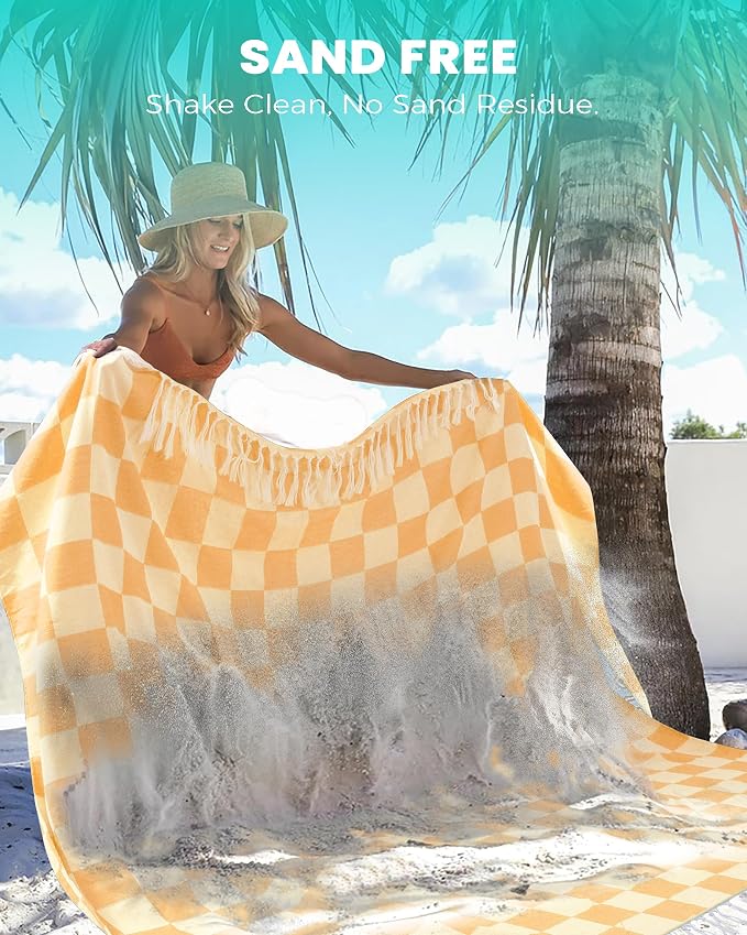 Antfuny Turkish Beach Towels Queen Quilt Blanket Thin Lightweight Cooling Large L Size Yellow Blanket for Summer Ice Cold Bedspread Linen Bed Sheet Hot Sleeper Items Breathable Comforter