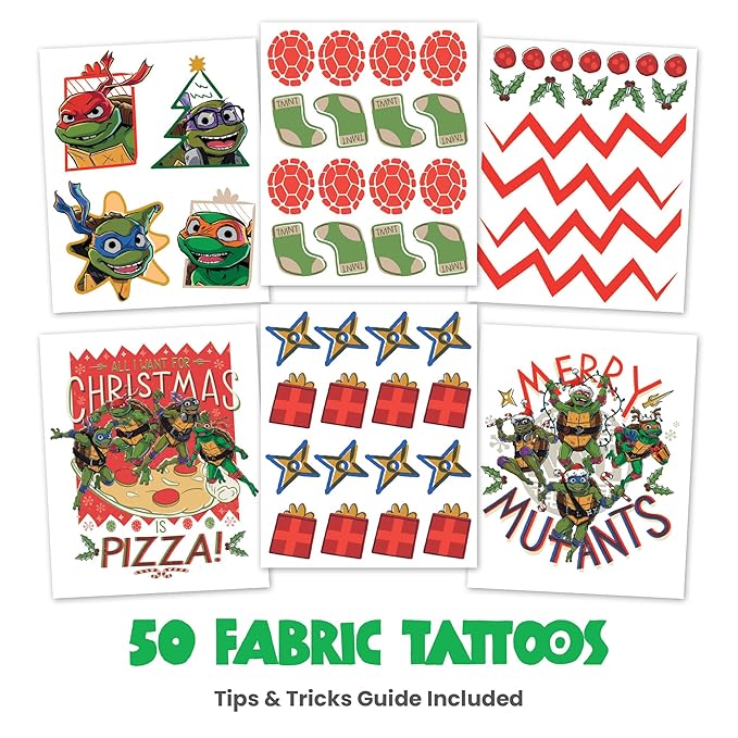 Teenage Mutant Ninja Turtles [TMNT] Iron On Shirt Patch Kit Alternative, 54 Ninja Turtles Temporary Tattoos: Gifts for Kids Ages 6+, Kids Clothing Temporary Tattoo, Made in the USA [54 Count]