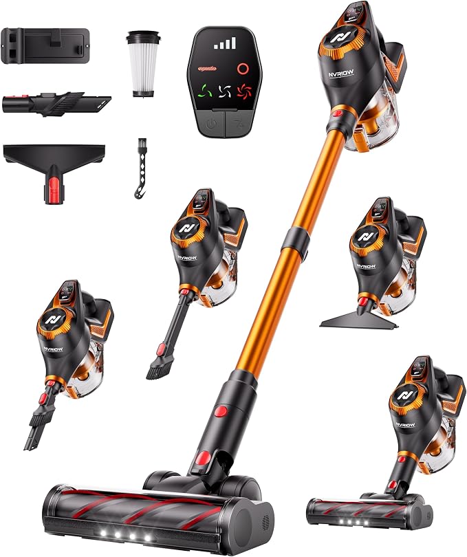 Cordless Vacuum Cleaner, 55Kpa Vacuum Cleaners for Home, Max 80mins Runtime Stick Vacuum with LED Display&1.5L Dust Cup, Rechargeable Lightweight Handheld Vacuum for Carpet/Hardwood Floor/Pet Hair/Car