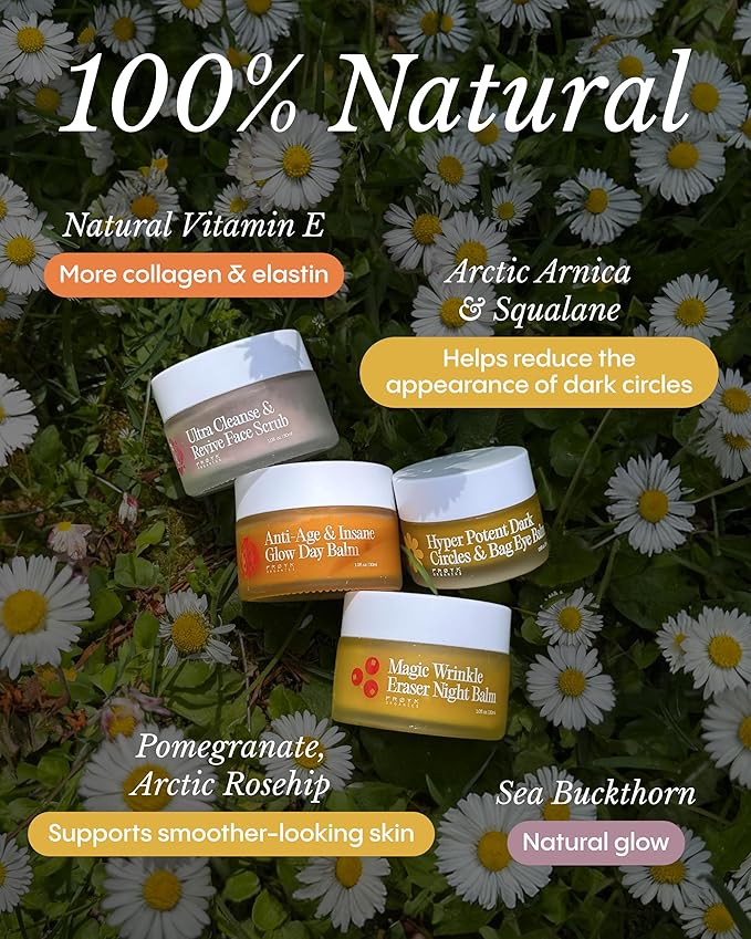 Frøya Organics The Complete System for Mature Women’s Skin | 4-Piece Set with Face Scrub, Day and Night Balm & Eye Balm | With Rosehip, Calendula & Sea Buckthorn | 60 Day Supply