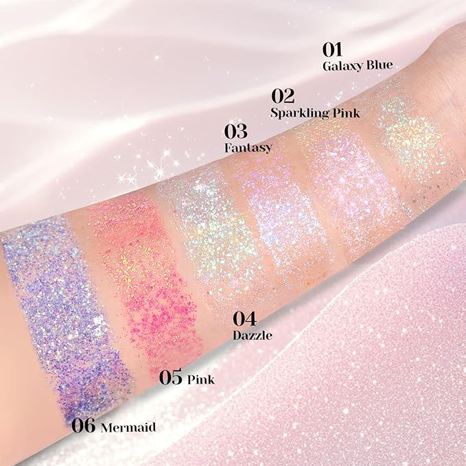 DAGEDA Roll-on Body Glitter,Holographic Eye Face Hair Glitter Gel for Festival Outfit Mermaid Accessories,Chameleon Color Body Shimmer Makeup Rave Outfits Accessories for Women 50ml (Pink)