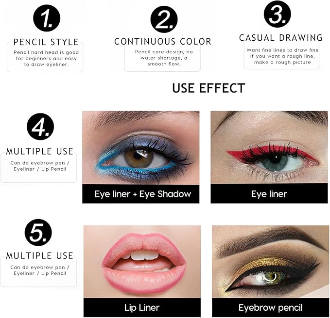 DC-BEAUTIFUL 12Pcs Lot Set 12 Colors Waterproof Eyeliner Pencil Set with Pencil Sharpener