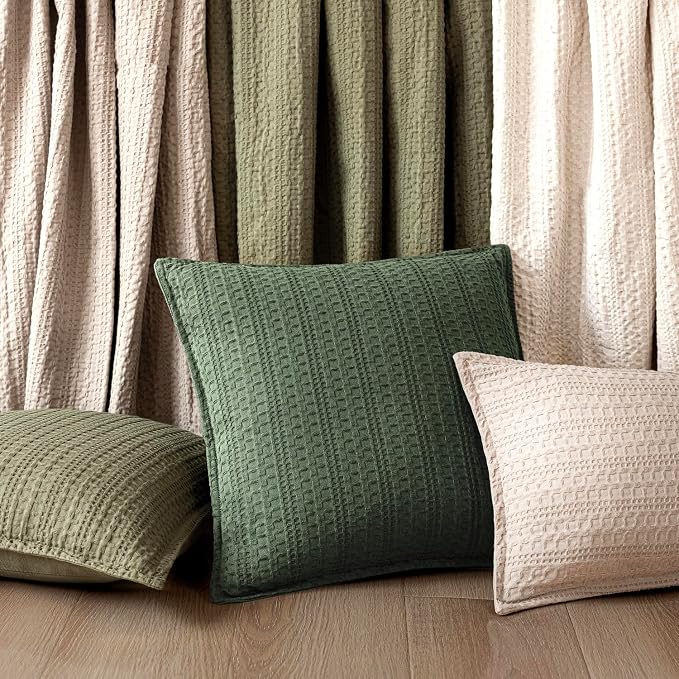 Foindtower Set of 2 Decorative Cotton Waffle Weave Lumbar Throw Pillow Covers Euro Shams Cushion Covers Accent European Pillowcase for Bed Couch Bedroom Living Room Home Decor 12×20 Inch Dark Green