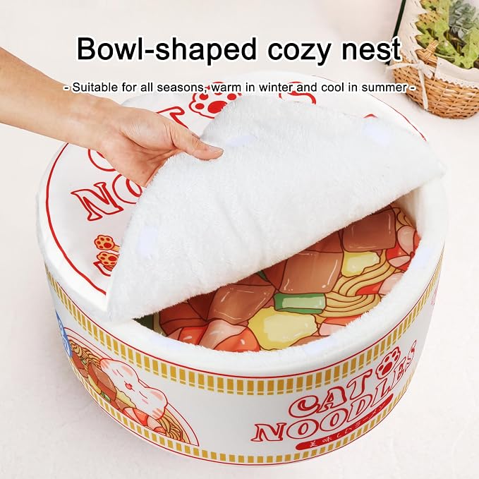 寵幸 Ramen Noodle Cat Bed, Soft Warm Washable for Cats Dogs | Creative Pet Nest, Indoor Use, Removable Cushion, Multi-Size Fit, Dog & Cat Dual Use