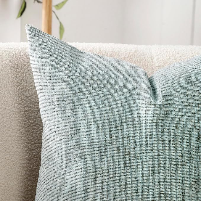 Decorative Throw Pillow Covers Pack of 2 Chenille Cozy Modern Concise Cushion Cases for Bedroom Sofa Couch Home Decoration, Lightcyan+brown Thread, 20 x 20 Inches | Square Soft Cozy Concise Pillow Covers Modern Farmhouse Couch Cushion Cases for Sofa Be...