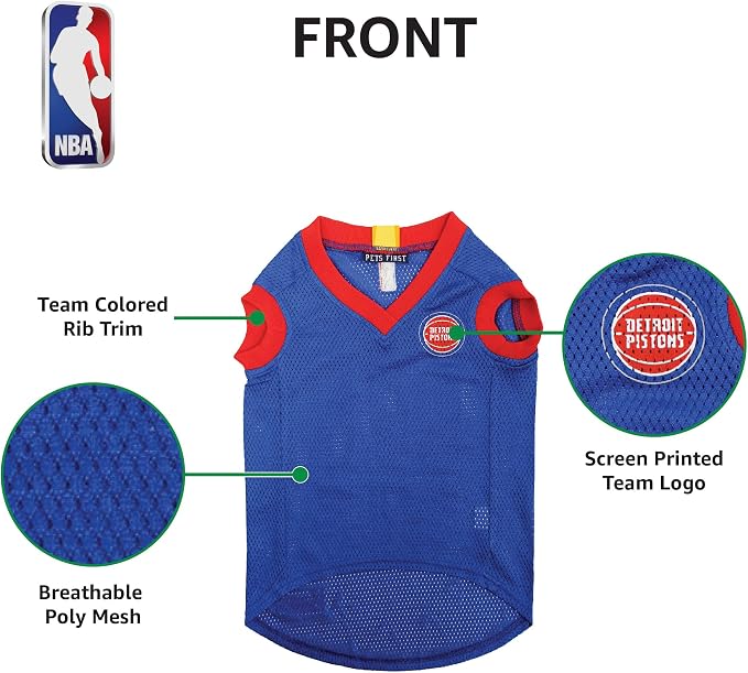 Pets First NBA DETROIT PISTONS DOG Jersey, Medium - Tank Top Basketball Pet Jersey