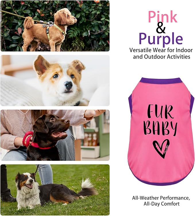 Color-Blocked Dog Tank Top with Playful Heat Transfer Designs – Lightweight Polyester Shirt for Small,MediumDogs, Perfect for Casual Outings.Fur Baby Pink M