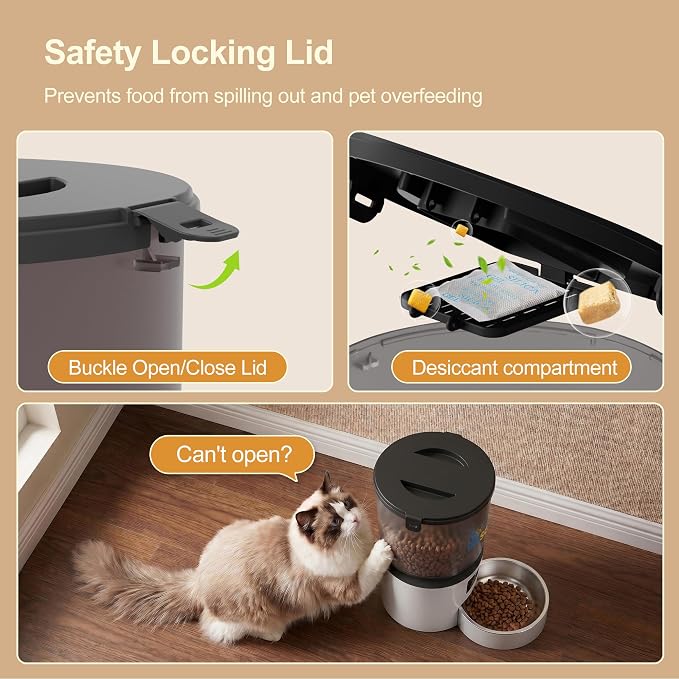 Automatic Cat Feeders, 4L Timed Cat Dry Food Dispenser Auto Pet Feeder Portion Control up to 9 Meals/Day for Cats and Small Dogs Dual Power Supply, with Stainless Bowl Fresh Food, Easy Clean
