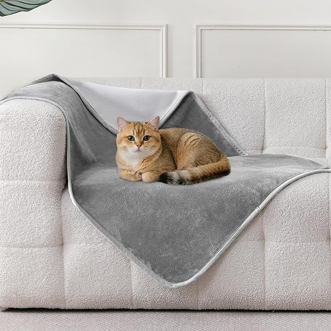 Waterproof Blanket 30"x40" for Dogs Cats, Grey/Light Grey | Reversible Waterproof Bed Cover for Pets, Soft Leakproof Blanket for Bed Couch Sofa, Furniture Protector