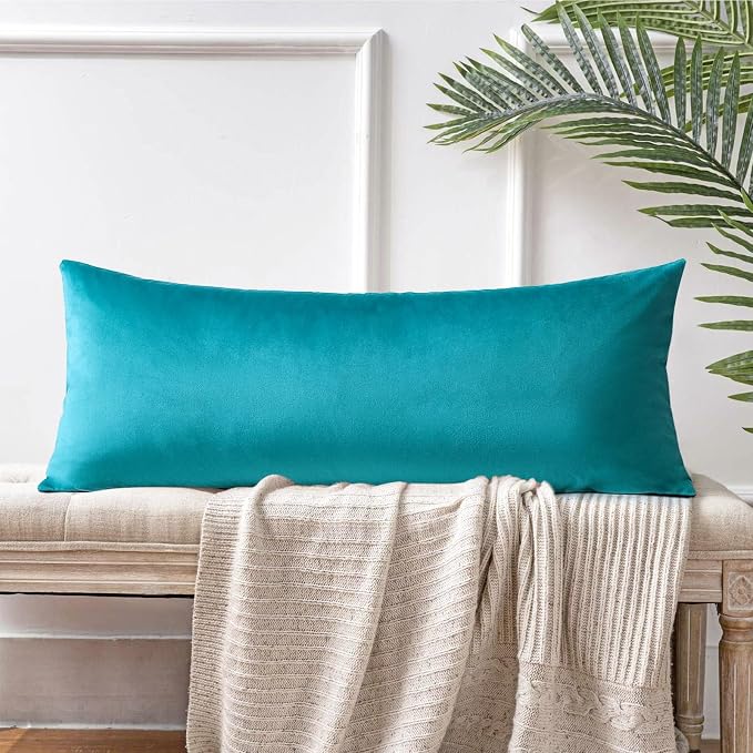 Artscope Luxury Velvet Lumbar Pillow Cover Super Soft Decorative Rectangle Pillowcases Soft Solid Cushion Cases for Couch Sofa Bedroom Car Decor 14x36 Inch Teal
