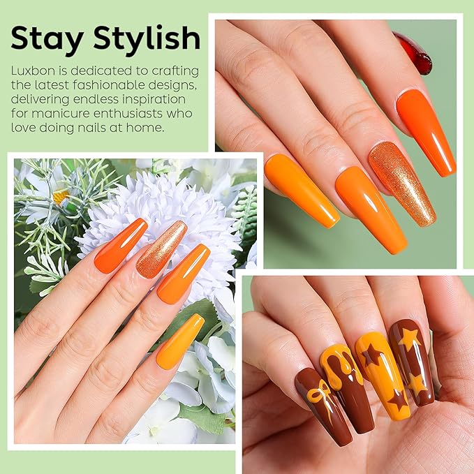 Luxbon 6 pcs Gel Nail Polish Set - Fall Color Set Long Lasting Autumn Gel Polish, uv led Soak Off Nail Art Designs Manicure Kit 027