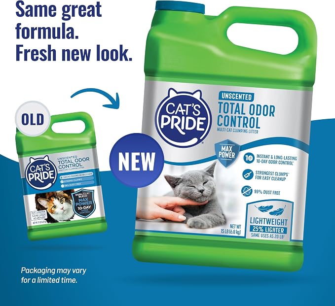 Cat's Pride Total Odor Control, Max Power, Clumping Litter Unscented 15lb