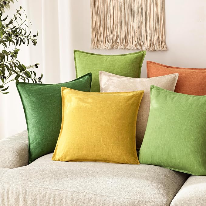 Foindtower Pack of 2, Decorative Linen Solid Throw Pillow Covers Soft Accent Euro Cushion Case Farmhouse Neutral Pillowcase for Chair Couch Sofa Bed Living Room Home Decor 20 x 20 Inch Ginger Yellow