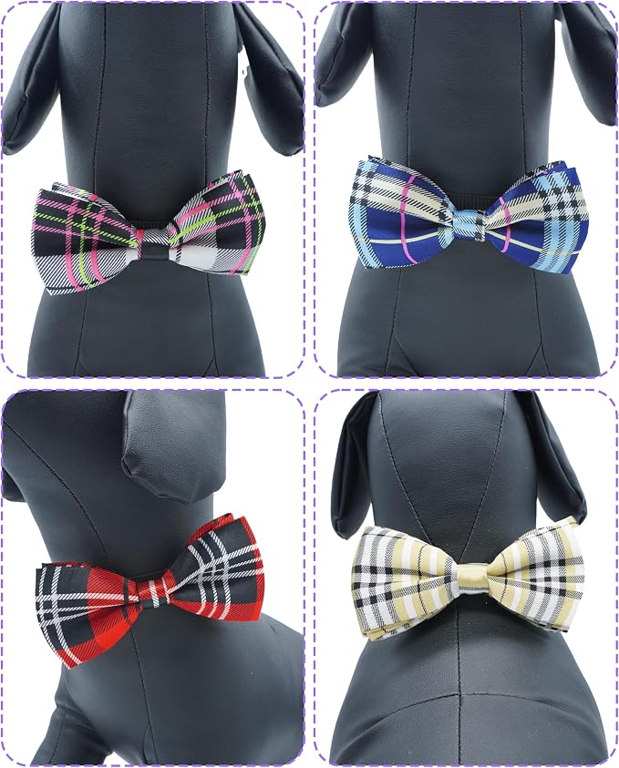 PET SHOW 8 Pack Plaid Dog Bowties for Large Dogs Slide on Collar