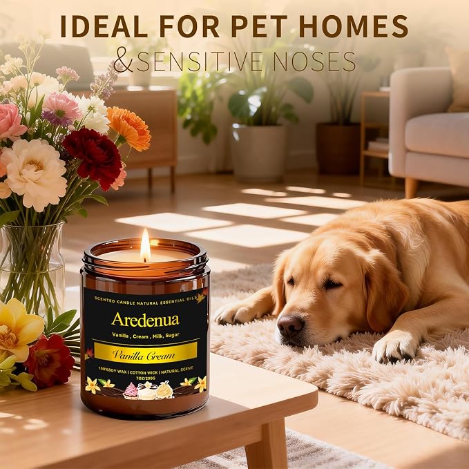 Vanilla Cream Odor Eliminating Candle - Soy Candles for Home Scented - Removing Pet, Kitchen & Bathroom Odors, Fresh Air Scented Candle with Sweet Vanilla Aroma, 50 Hours Long Lasting Burn time