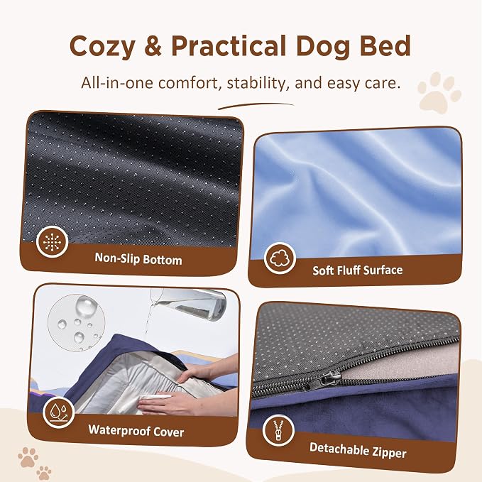 Comfort Expression Orthopedic Dog Beds for Large Sized Dog with Bolster | Waterproof Dog Couch Bed with Washable Cover & Non-Slip Bottom, Supportive Egg Crate Foam Large Pet Bed, 36x27 Inch
