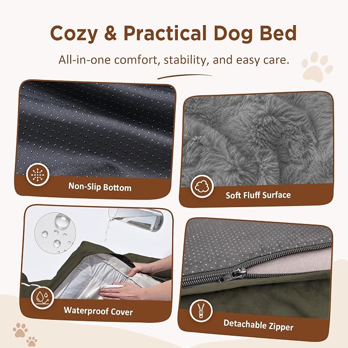 Comfort Expression Waterproof Orthopedic Dog Beds for Extra Large Dog | Supportive Egg Crate Foam XL Dog Bed with Removable Bolster, Dog Couch with Washable Cover & Non-Slip Bottom, 45x35 Inch