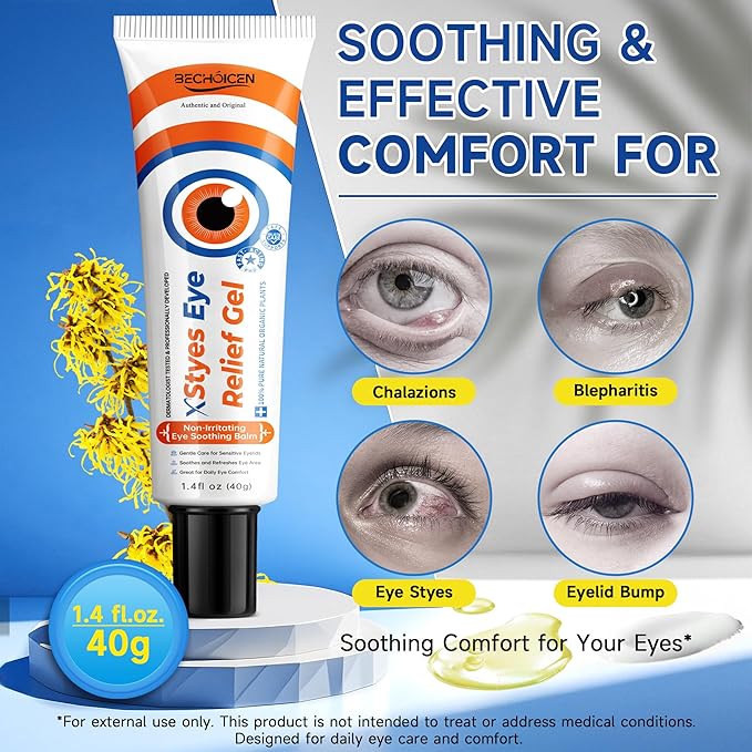 Stye Eye Relief Gel with Tea Tree Oil,Calendula & Vitamin E–Gentle Soothing Serum for Styes,Chalazion & Blepharitis,Soothing Eyelid & Under Eye Care for Redness,Irritation & Puffiness,1.4oz,2PCS