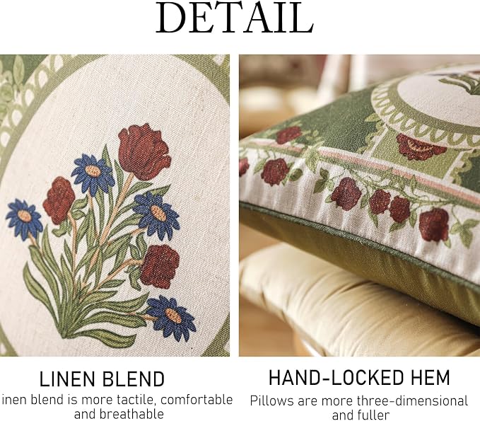 Elegant French Linen Throw Pillow Cover,Set of 2,18"x18"-Estonia B | Designer Vintage Square Pillow Cover,Concealed Zipper Design,Floral Pattern,Sofas,Bedroom,Living Room,Lounge Chairs